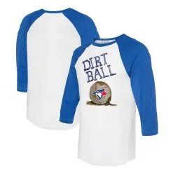 Women's Toronto Blue Jays Tiny Turnip White/Royal Dirt Ball 3/4-Sleeve Raglan T-Shirt
