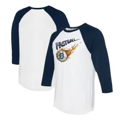 Women's Detroit Tigers Tiny Turnip White/Navy Fastball 3/4-Sleeve Raglan T-Shirt