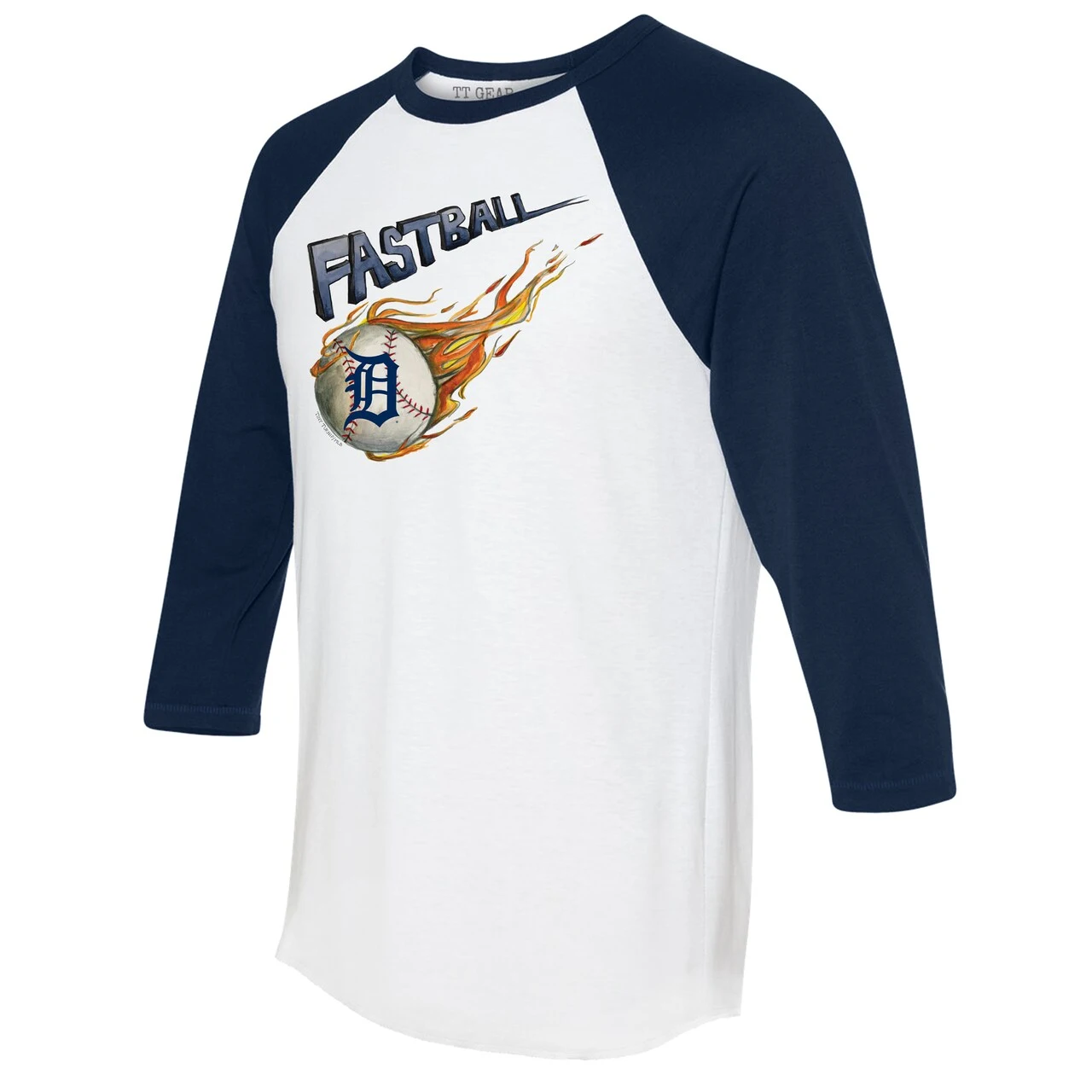 Women's Detroit Tigers Tiny Turnip White/Navy Fastball 3/4-Sleeve Raglan T-Shirt 4 Women's Detroit Tigers Tiny Turnip White/Navy Fastball 3/4-Sleeve Raglan T-Shirt - Image 2