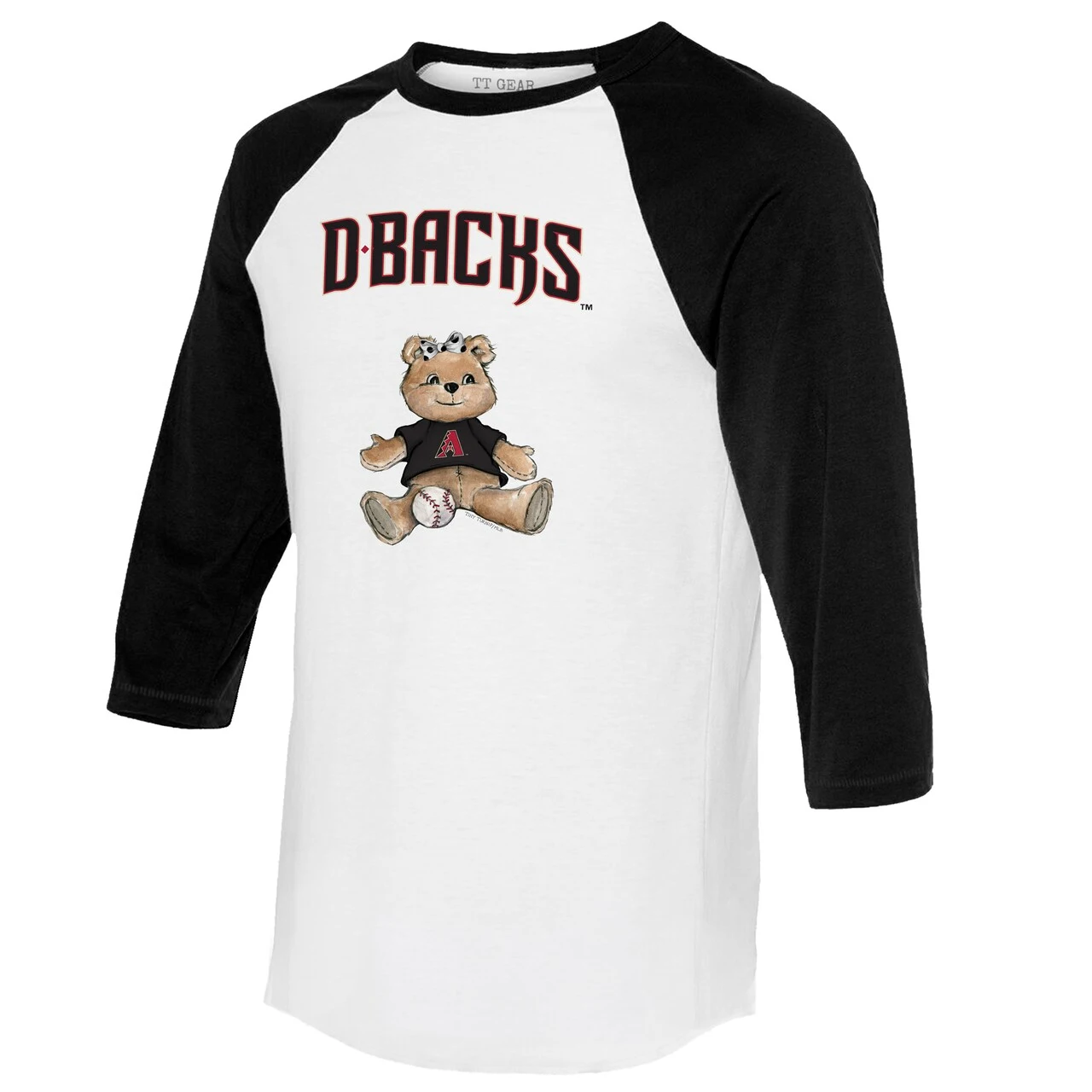 Women's Arizona Diamondbacks Tiny Turnip White/Black Girl Teddy 3/4-Sleeve Raglan T-Shirt 4 Women's Arizona Diamondbacks Tiny Turnip White/Black Girl Teddy 3/4-Sleeve Raglan T-Shirt - Image 2