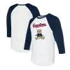 Women's Cleveland Guardians Tiny Turnip White/Navy Girl Teddy 3/4-Sleeve Raglan T-Shirt