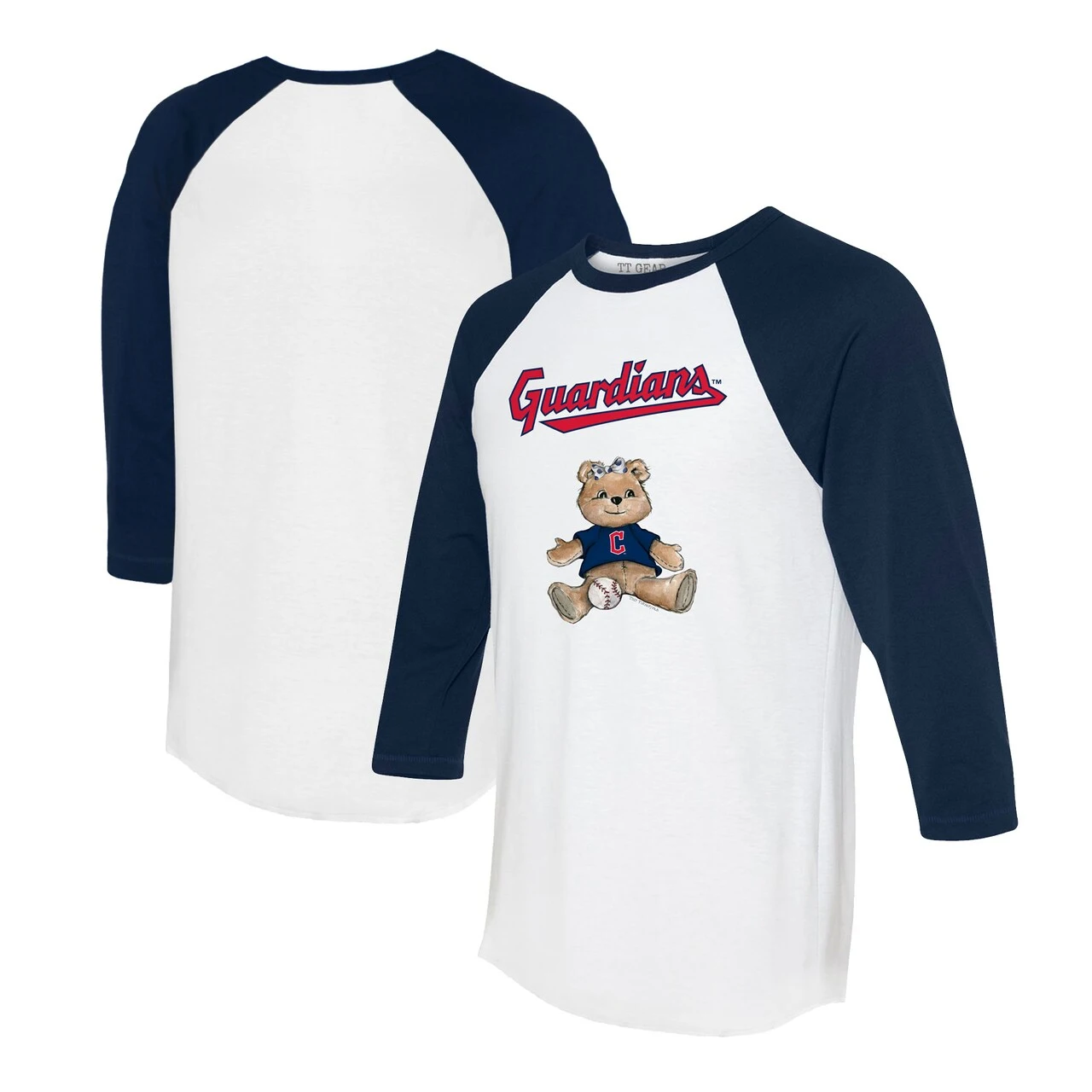 Women's Cleveland Guardians Tiny Turnip White/Navy Girl Teddy 3/4-Sleeve Raglan T-Shirt 3 Women's Cleveland Guardians Tiny Turnip White/Navy Girl Teddy 3/4-Sleeve Raglan T-Shirt