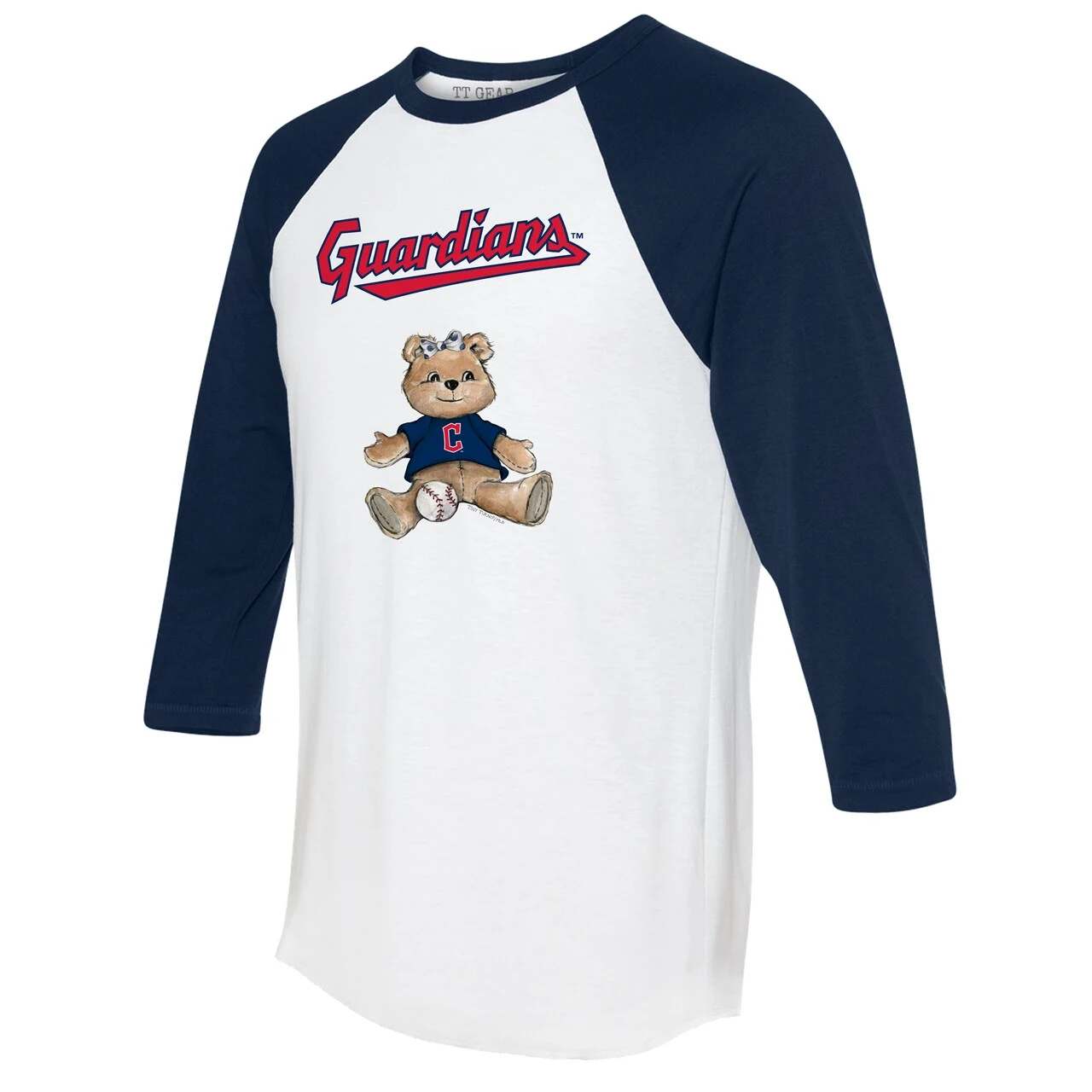 Women's Cleveland Guardians Tiny Turnip White/Navy Girl Teddy 3/4-Sleeve Raglan T-Shirt 4 Women's Cleveland Guardians Tiny Turnip White/Navy Girl Teddy 3/4-Sleeve Raglan T-Shirt - Image 2