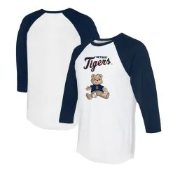 Women's Detroit Tigers Tiny Turnip White/Navy Girl Teddy 3/4-Sleeve Raglan T-Shirt