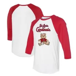 Women's St. Louis Cardinals Tiny Turnip White/Red Girl Teddy 3/4-Sleeve Raglan T-Shirt