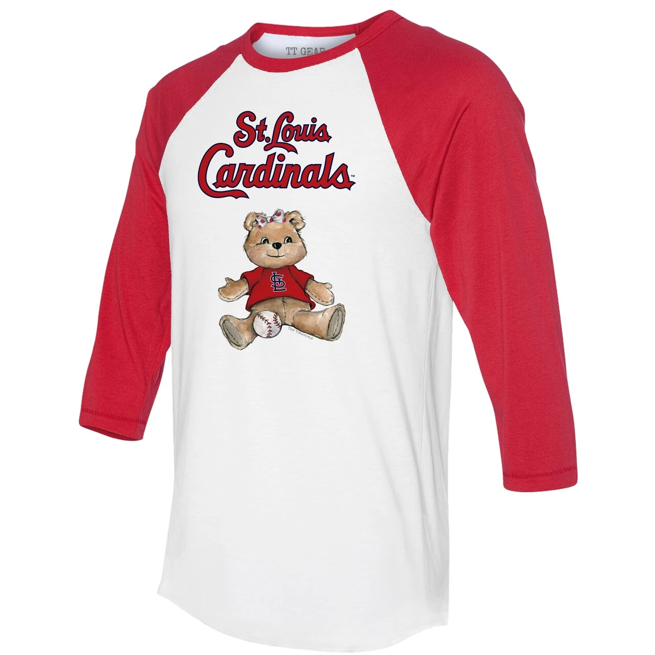 Women's St. Louis Cardinals Tiny Turnip White/Red Girl Teddy 3/4-Sleeve Raglan T-Shirt 4 Women's St. Louis Cardinals Tiny Turnip White/Red Girl Teddy 3/4-Sleeve Raglan T-Shirt - Image 2