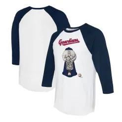 Women's Cleveland Guardians Tiny Turnip White/Navy Gumball Machine 3/4-Sleeve Raglan T-Shirt
