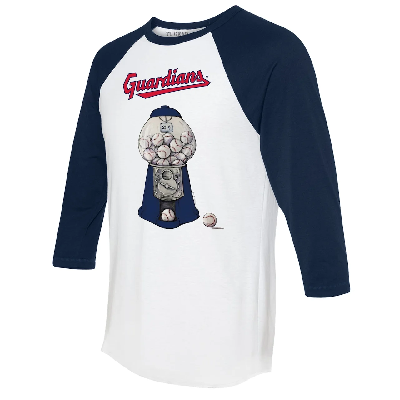 Women's Cleveland Guardians Tiny Turnip White/Navy Gumball Machine 3/4-Sleeve Raglan T-Shirt 4 Women's Cleveland Guardians Tiny Turnip White/Navy Gumball Machine 3/4-Sleeve Raglan T-Shirt - Image 2
