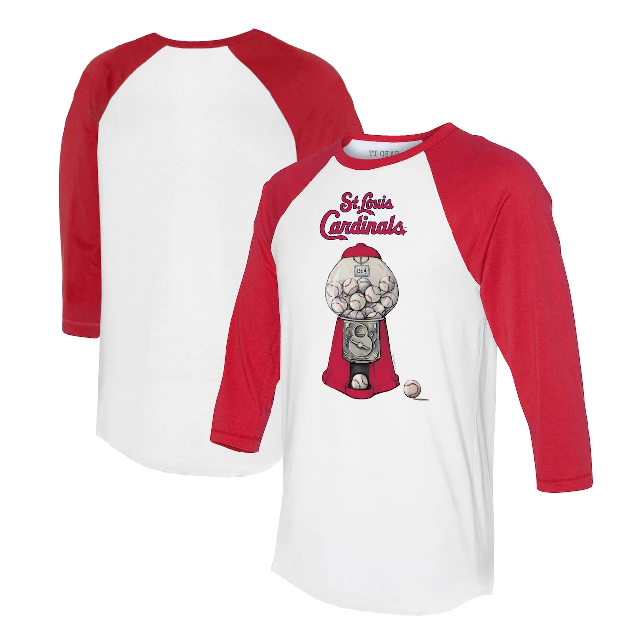Women's St. Louis Cardinals Tiny Turnip White/Red Gumball Machine 3/4-Sleeve Raglan T-Shirt 3 Women's St. Louis Cardinals Tiny Turnip White/Red Gumball Machine 3/4-Sleeve Raglan T-Shirt