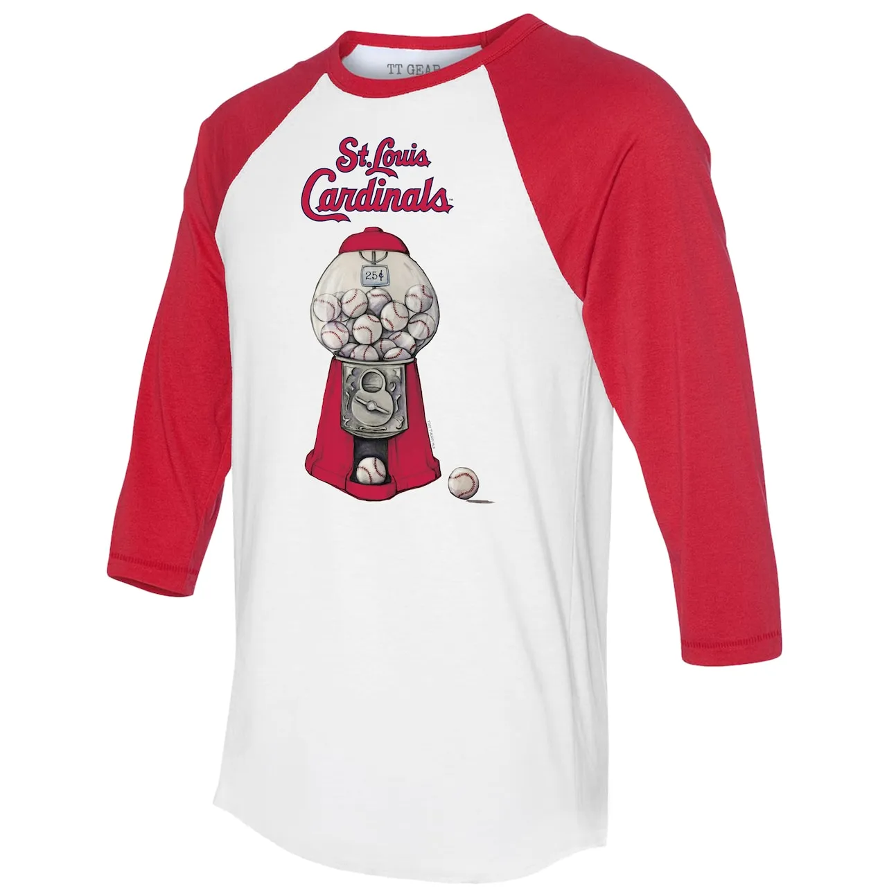 Women's St. Louis Cardinals Tiny Turnip White/Red Gumball Machine 3/4-Sleeve Raglan T-Shirt 4 Women's St. Louis Cardinals Tiny Turnip White/Red Gumball Machine 3/4-Sleeve Raglan T-Shirt - Image 2