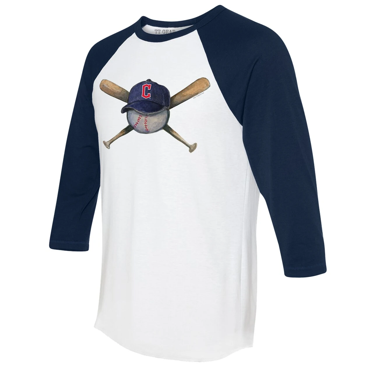 Women's Cleveland Guardians Tiny Turnip White/Navy Hat Crossbats 3/4-Sleeve Raglan T-Shirt 4 Women's Cleveland Guardians Tiny Turnip White/Navy Hat Crossbats 3/4-Sleeve Raglan T-Shirt - Image 2