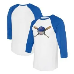 Women's Toronto Blue Jays Tiny Turnip White/Royal Hat Crossbats 3/4-Sleeve Raglan T-Shirt