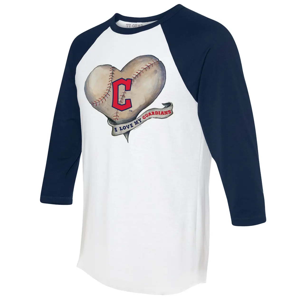 Women's Cleveland Guardians Tiny Turnip White/Navy Heart Banner 3/4-Sleeve Raglan T-Shirt 4 Women's Cleveland Guardians Tiny Turnip White/Navy Heart Banner 3/4-Sleeve Raglan T-Shirt - Image 2