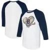 Women's Detroit Tigers Tiny Turnip White/Navy Heart Banner 3/4-Sleeve Raglan T-Shirt