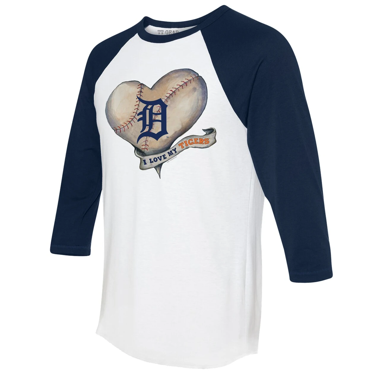 Women's Detroit Tigers Tiny Turnip White/Navy Heart Banner 3/4-Sleeve Raglan T-Shirt 4 Women's Detroit Tigers Tiny Turnip White/Navy Heart Banner 3/4-Sleeve Raglan T-Shirt - Image 2