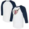 Women's Cleveland Guardians Tiny Turnip White/Navy Heart Bat 3/4-Sleeve Raglan T-Shirt
