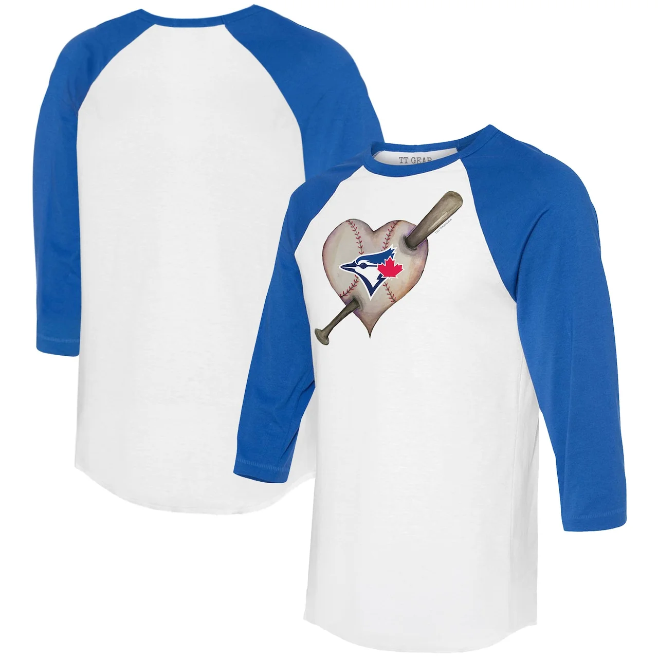 Women's Toronto Blue Jays Tiny Turnip White/Royal Heart Bat 3/4-Sleeve Raglan T-Shirt 3 Women's Toronto Blue Jays Tiny Turnip White/Royal Heart Bat 3/4-Sleeve Raglan T-Shirt