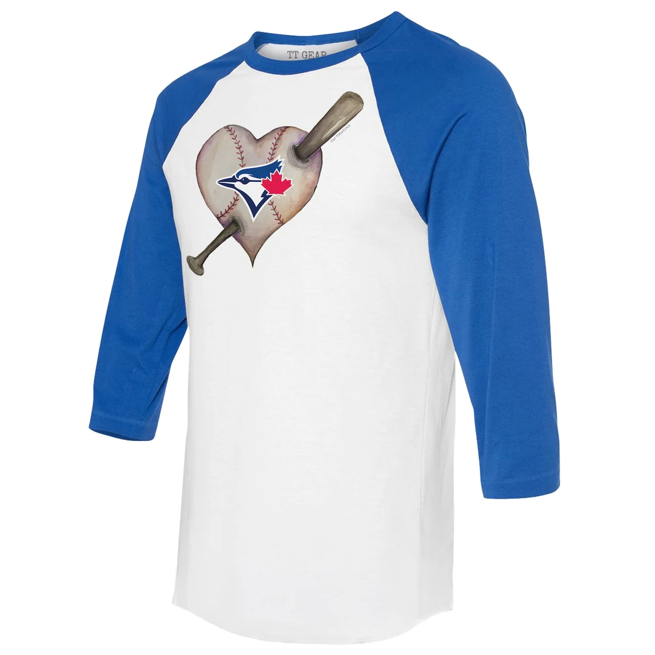 Women's Toronto Blue Jays Tiny Turnip White/Royal Heart Bat 3/4-Sleeve Raglan T-Shirt 4 Women's Toronto Blue Jays Tiny Turnip White/Royal Heart Bat 3/4-Sleeve Raglan T-Shirt - Image 2