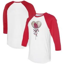 Women's St. Louis Cardinals Tiny Turnip White/Red Heart Lolly 3/4-Sleeve Raglan T-Shirt