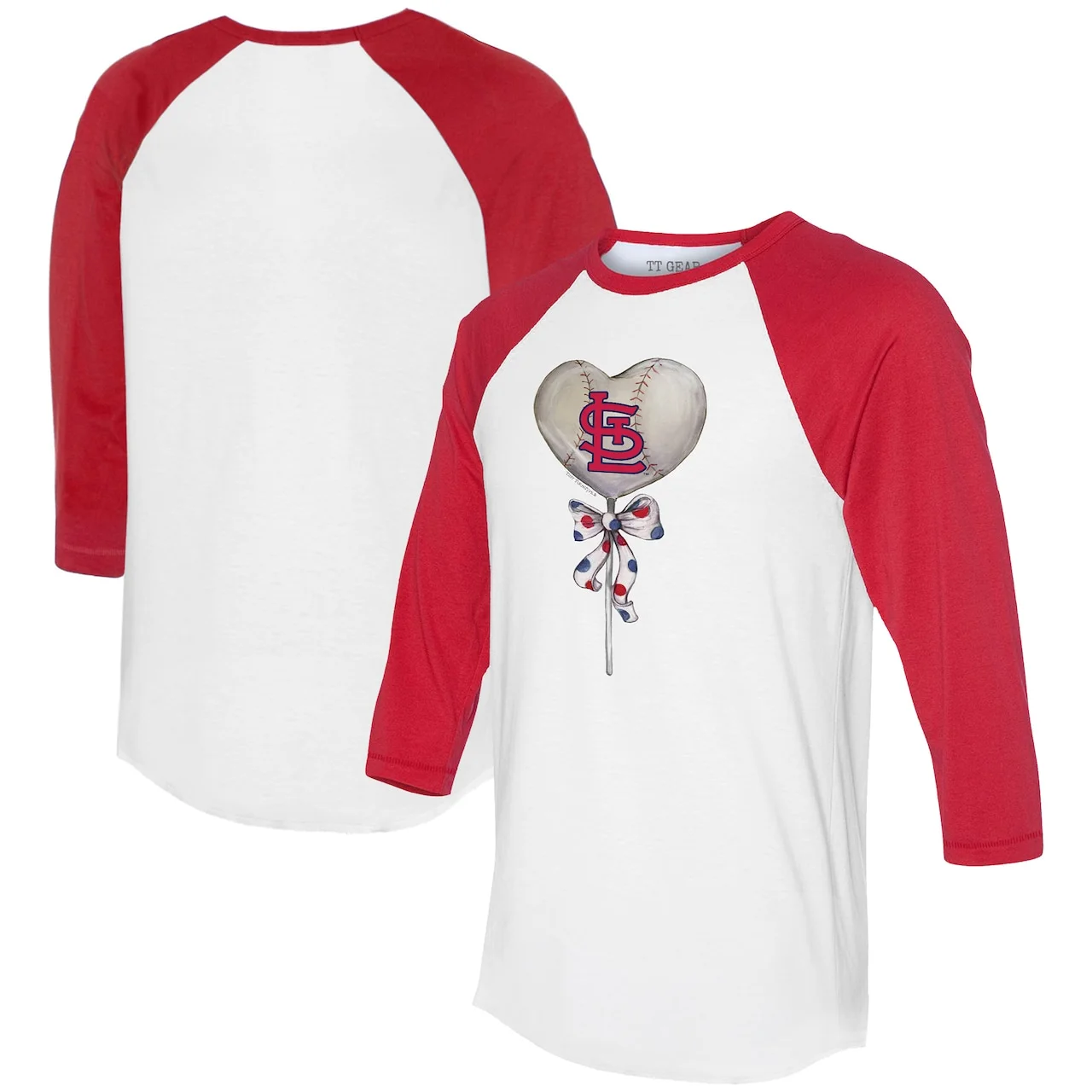 Women's St. Louis Cardinals Tiny Turnip White/Red Heart Lolly 3/4-Sleeve Raglan T-Shirt 3 Women's St. Louis Cardinals Tiny Turnip White/Red Heart Lolly 3/4-Sleeve Raglan T-Shirt