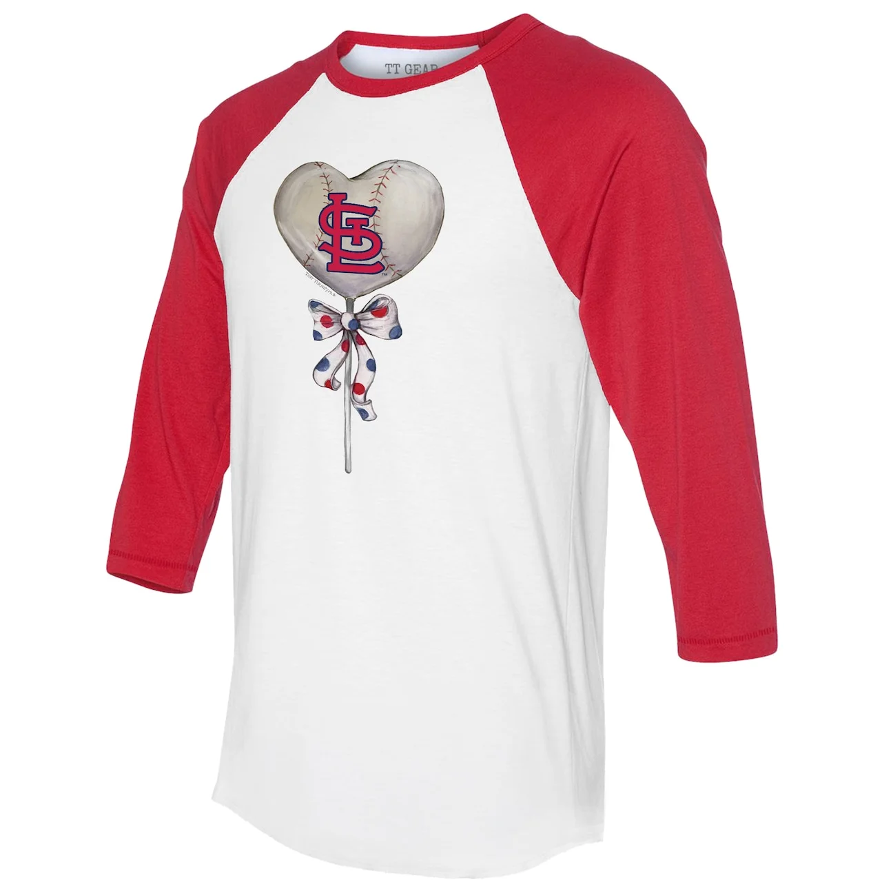 Women's St. Louis Cardinals Tiny Turnip White/Red Heart Lolly 3/4-Sleeve Raglan T-Shirt 4 Women's St. Louis Cardinals Tiny Turnip White/Red Heart Lolly 3/4-Sleeve Raglan T-Shirt - Image 2