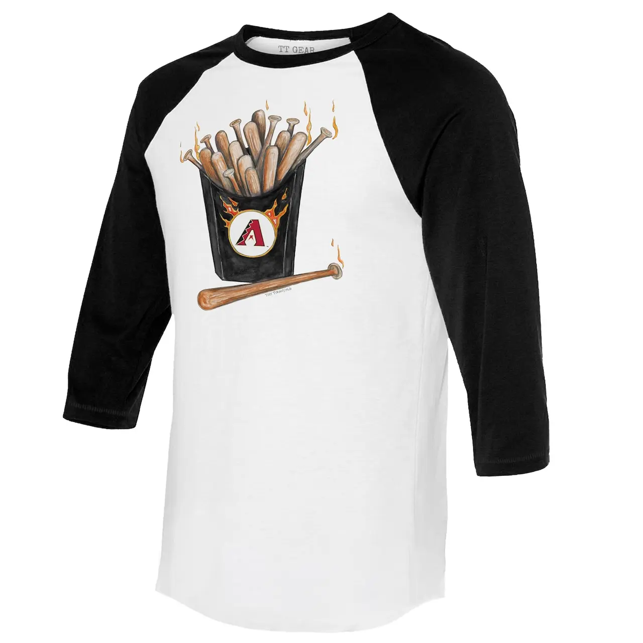 Women's Arizona Diamondbacks Tiny Turnip White/Black Hot Bats 3/4-Sleeve Raglan T-Shirt 4 Women's Arizona Diamondbacks Tiny Turnip White/Black Hot Bats 3/4-Sleeve Raglan T-Shirt - Image 2