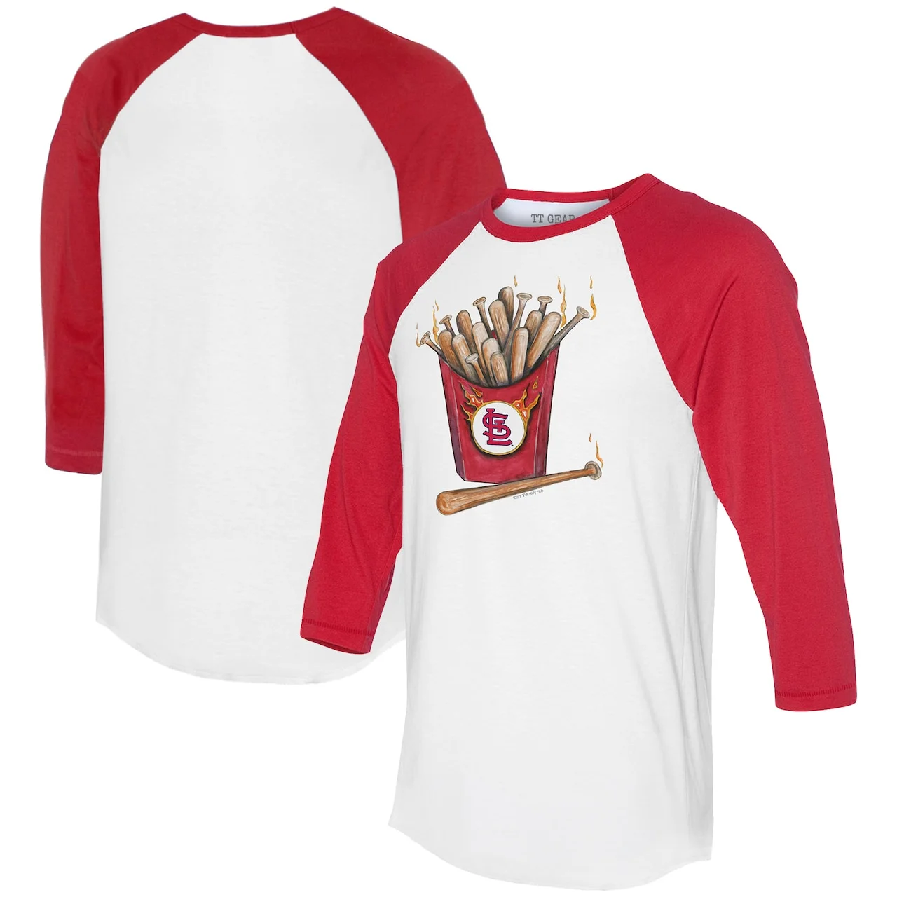 Women's St. Louis Cardinals Tiny Turnip White/Red Hot Bats 3/4-Sleeve Raglan T-Shirt 3 Women's St. Louis Cardinals Tiny Turnip White/Red Hot Bats 3/4-Sleeve Raglan T-Shirt