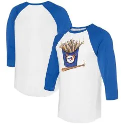 Women's Toronto Blue Jays Tiny Turnip White/Royal Hot Bats 3/4-Sleeve Raglan T-Shirt