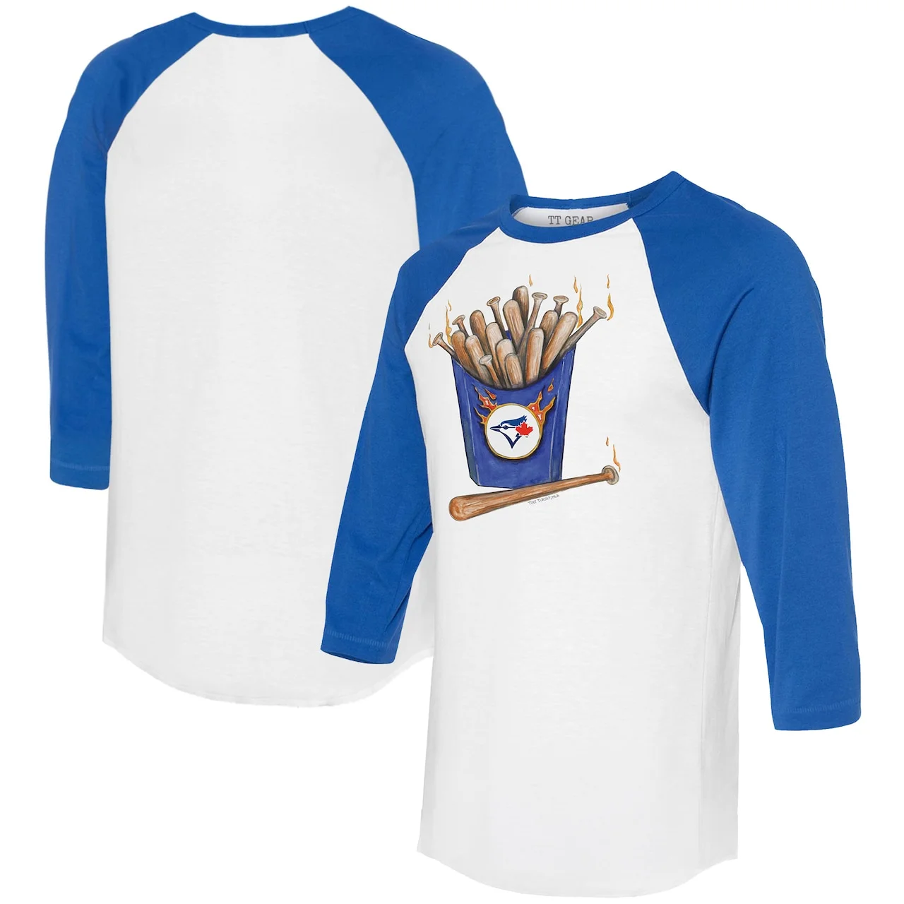 Women's Toronto Blue Jays Tiny Turnip White/Royal Hot Bats 3/4-Sleeve Raglan T-Shirt 3 Women's Toronto Blue Jays Tiny Turnip White/Royal Hot Bats 3/4-Sleeve Raglan T-Shirt