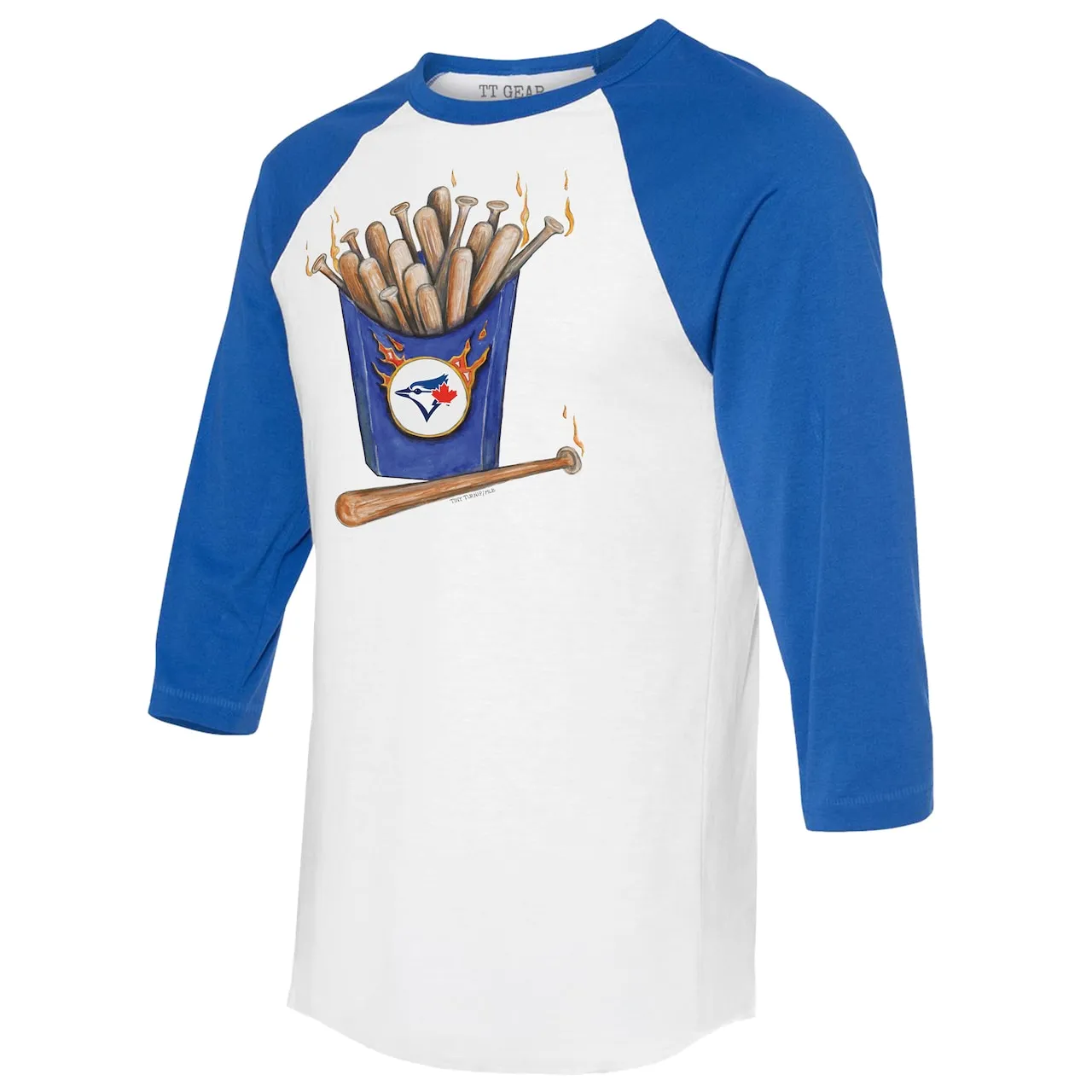 Women's Toronto Blue Jays Tiny Turnip White/Royal Hot Bats 3/4-Sleeve Raglan T-Shirt 4 Women's Toronto Blue Jays Tiny Turnip White/Royal Hot Bats 3/4-Sleeve Raglan T-Shirt - Image 2