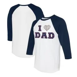 Women's Cleveland Guardians Tiny Turnip White/Navy I Love Dad 3/4-Sleeve Raglan T-Shirt