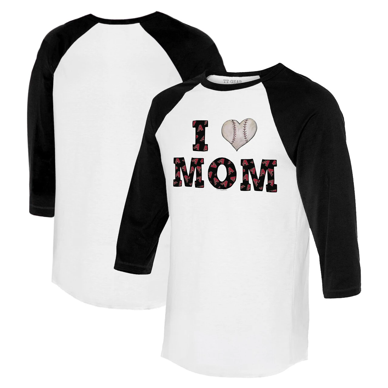 Women's Arizona Diamondbacks Tiny Turnip White/Black I Love Mom 3/4-Sleeve Raglan T-Shirt 3 Women's Arizona Diamondbacks Tiny Turnip White/Black I Love Mom 3/4-Sleeve Raglan T-Shirt