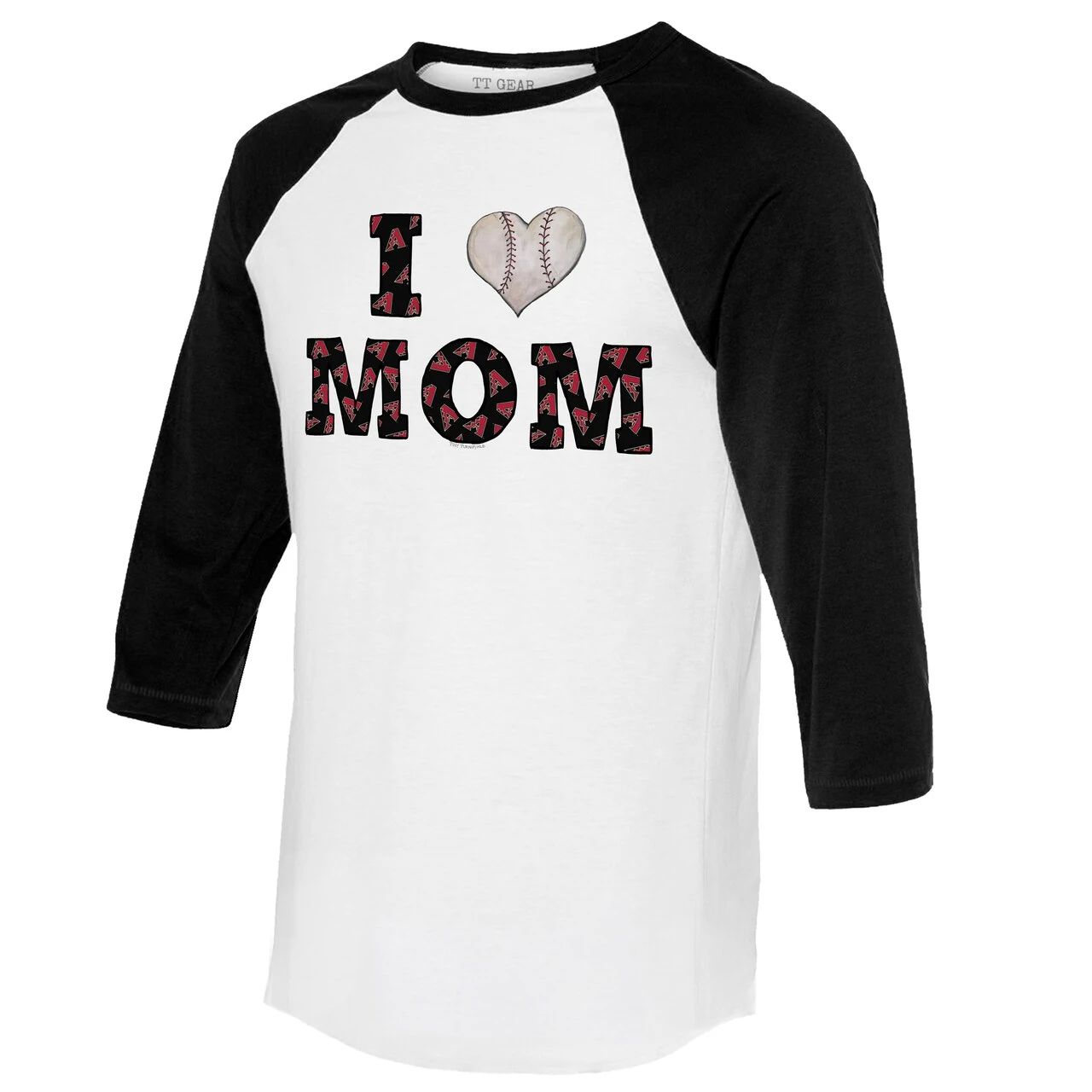 Women's Arizona Diamondbacks Tiny Turnip White/Black I Love Mom 3/4-Sleeve Raglan T-Shirt 4 Women's Arizona Diamondbacks Tiny Turnip White/Black I Love Mom 3/4-Sleeve Raglan T-Shirt - Image 2
