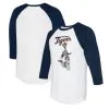 Women's Detroit Tigers Tiny Turnip White/Navy Jada 3/4-Sleeve Raglan T-Shirt