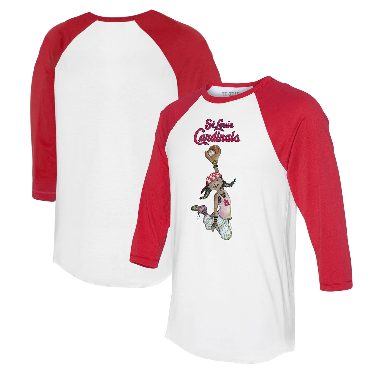 Women's St. Louis Cardinals Tiny Turnip White/Red Jada 3/4-Sleeve Raglan T-Shirt 3 Women's St. Louis Cardinals Tiny Turnip White/Red Jada 3/4-Sleeve Raglan T-Shirt