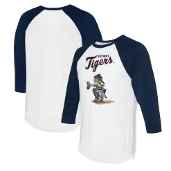 Women's Detroit Tigers Tiny Turnip White/Navy Kate 3/4-Sleeve Raglan T-Shirt