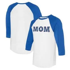 Women's Toronto Blue Jays Tiny Turnip White/Royal Logo Mom 3/4-Sleeve Raglan T-Shirt