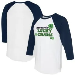 Women's Detroit Tigers Tiny Turnip White/Navy Lucky Charm 3/4-Sleeve Raglan T-Shirt