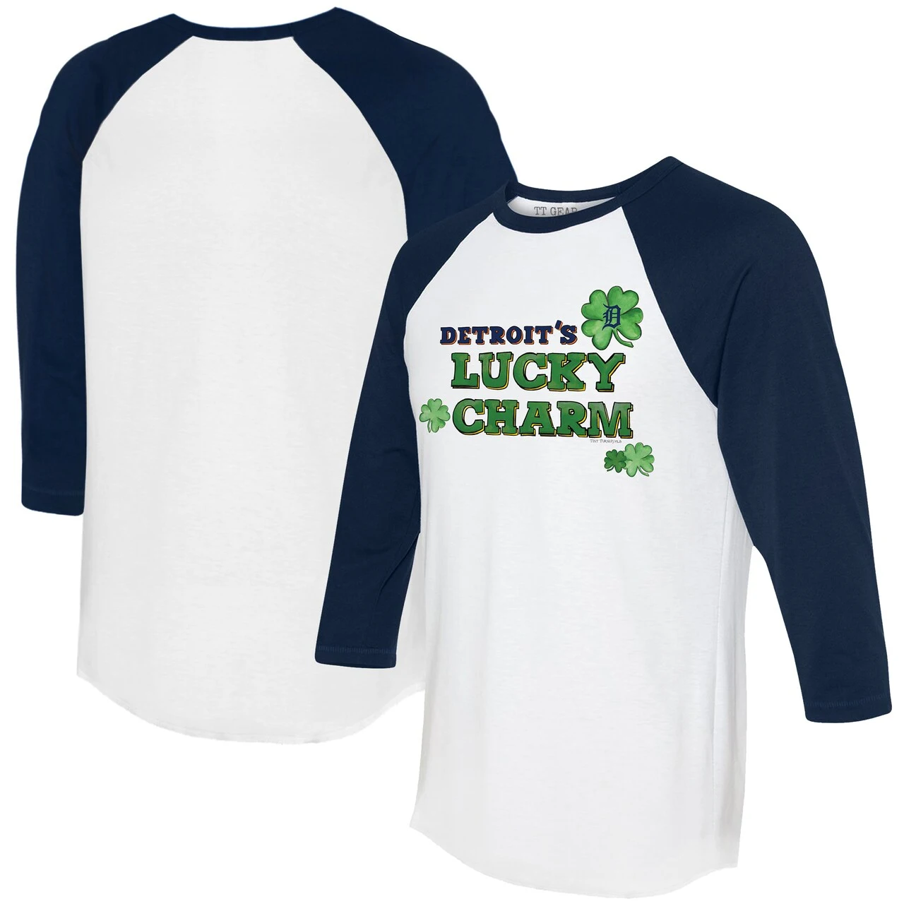 Women's Detroit Tigers Tiny Turnip White/Navy Lucky Charm 3/4-Sleeve Raglan T-Shirt 3 Women's Detroit Tigers Tiny Turnip White/Navy Lucky Charm 3/4-Sleeve Raglan T-Shirt