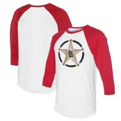 Women's St. Louis Cardinals Tiny Turnip White/Red Military Star 3/4-Sleeve Raglan T-Shirt
