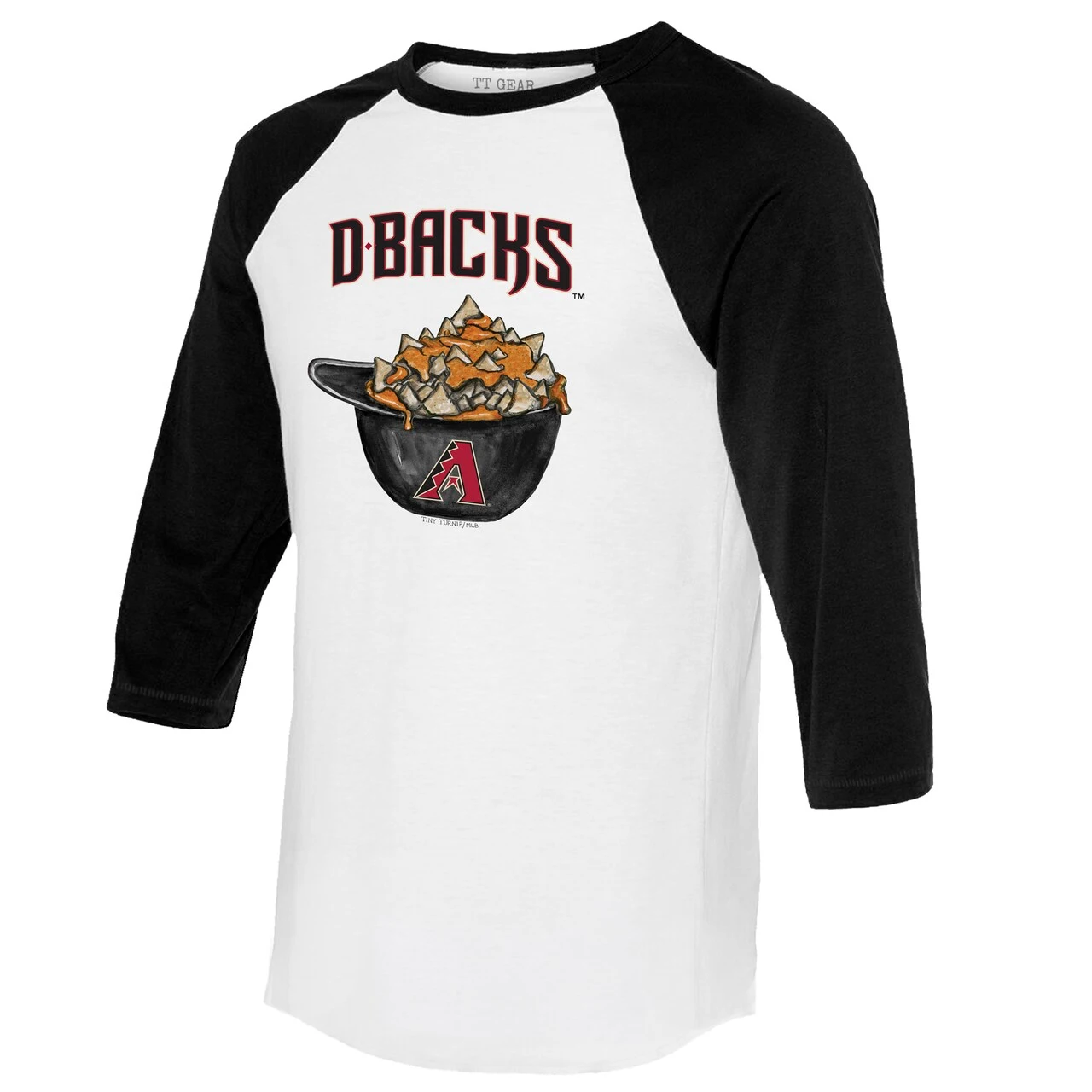 Women's Arizona Diamondbacks Tiny Turnip White/Black Nacho Helmet 3/4-Sleeve Raglan T-Shirt 4 Women's Arizona Diamondbacks Tiny Turnip White/Black Nacho Helmet 3/4-Sleeve Raglan T-Shirt - Image 2