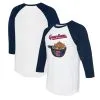 Women's Cleveland Guardians Tiny Turnip White/Navy Nacho Helmet 3/4-Sleeve Raglan T-Shirt