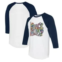 Women's Cleveland Guardians Tiny Turnip White/Navy Peace Love Baseball 3/4-Sleeve Raglan T-Shirt