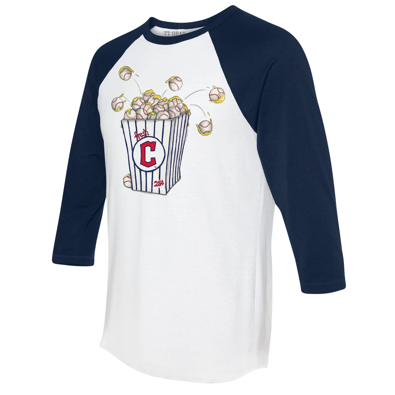 Women's Cleveland Guardians Tiny Turnip White/Navy Popcorn 3/4-Sleeve Raglan T-Shirt 4 Women's Cleveland Guardians Tiny Turnip White/Navy Popcorn 3/4-Sleeve Raglan T-Shirt - Image 2