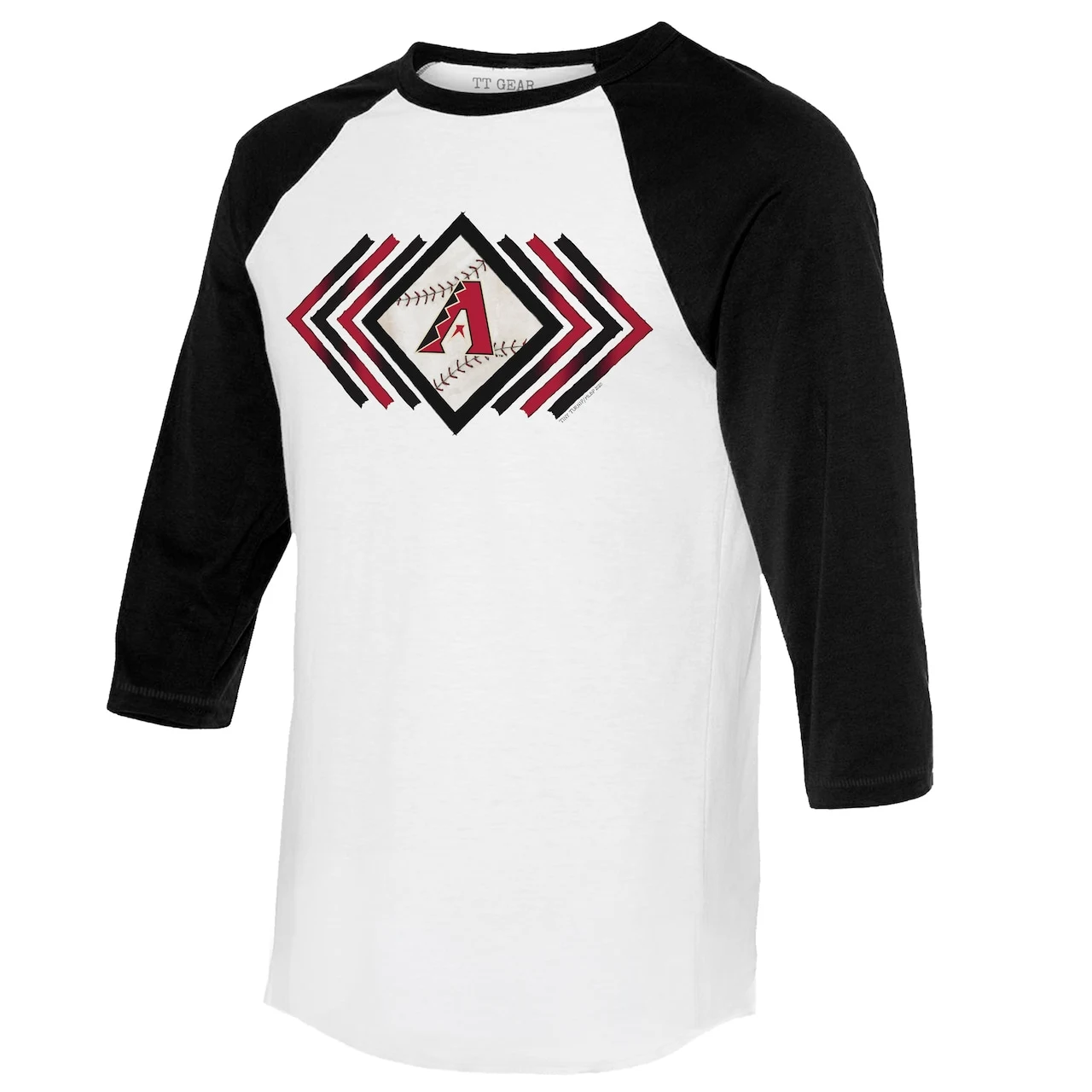 Women's Arizona Diamondbacks Tiny Turnip White Prism Arrows 3/4-Sleeve Raglan T-Shirt 4 Women's Arizona Diamondbacks Tiny Turnip White Prism Arrows 3/4-Sleeve Raglan T-Shirt - Image 2