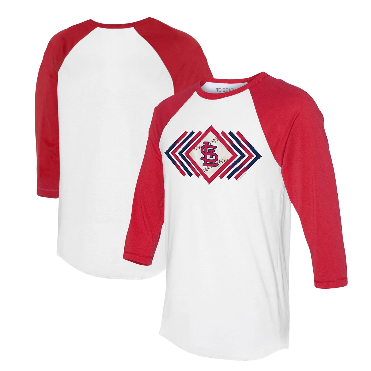 Women's St. Louis Cardinals Tiny Turnip White Prism Arrows 3/4-Sleeve Raglan T-Shirt 3 Women's St. Louis Cardinals Tiny Turnip White Prism Arrows 3/4-Sleeve Raglan T-Shirt