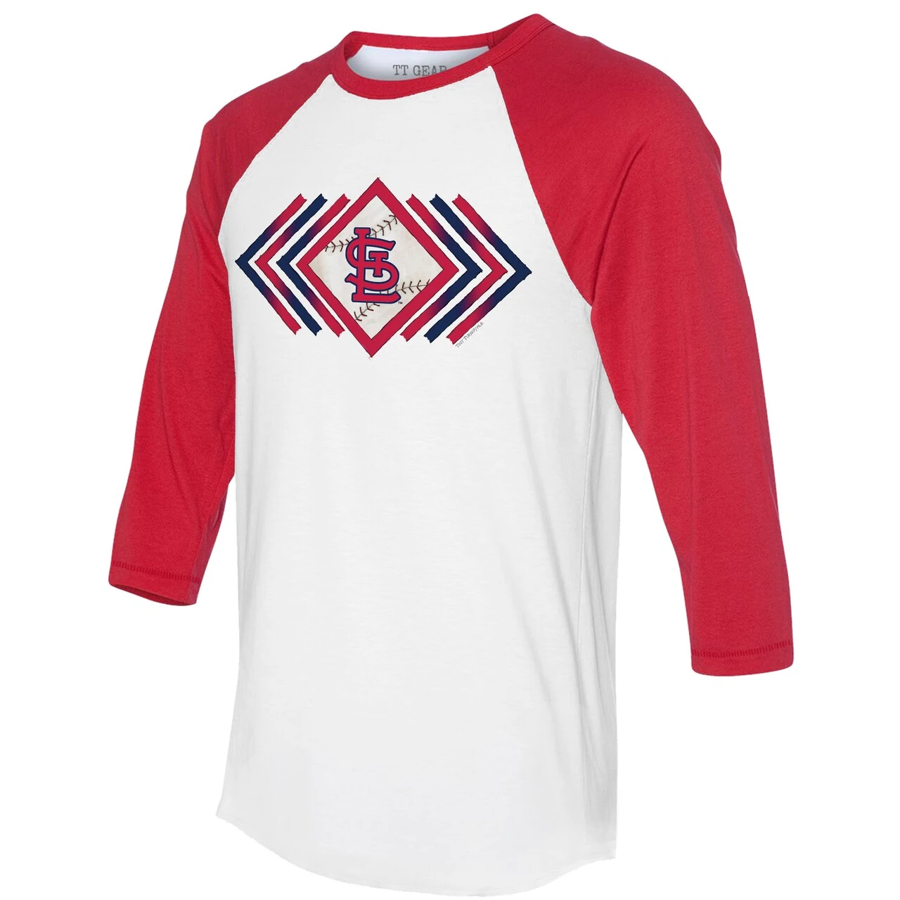 Women's St. Louis Cardinals Tiny Turnip White Prism Arrows 3/4-Sleeve Raglan T-Shirt 4 Women's St. Louis Cardinals Tiny Turnip White Prism Arrows 3/4-Sleeve Raglan T-Shirt - Image 2