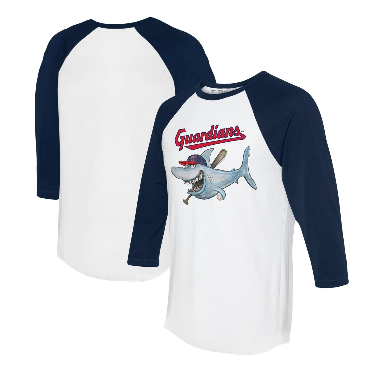 Women's Cleveland Guardians Tiny Turnip White/Navy Shark 3/4-Sleeve Raglan T-Shirt 3 Women's Cleveland Guardians Tiny Turnip White/Navy Shark 3/4-Sleeve Raglan T-Shirt