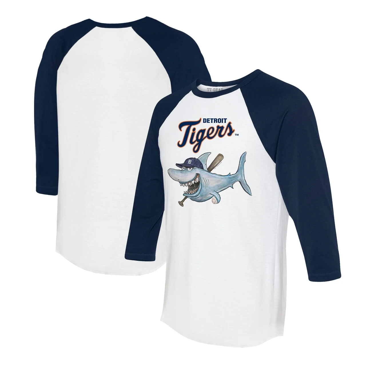 Women's Detroit Tigers Tiny Turnip White/Navy Shark 3/4-Sleeve Raglan T-Shirt 3 Women's Detroit Tigers Tiny Turnip White/Navy Shark 3/4-Sleeve Raglan T-Shirt