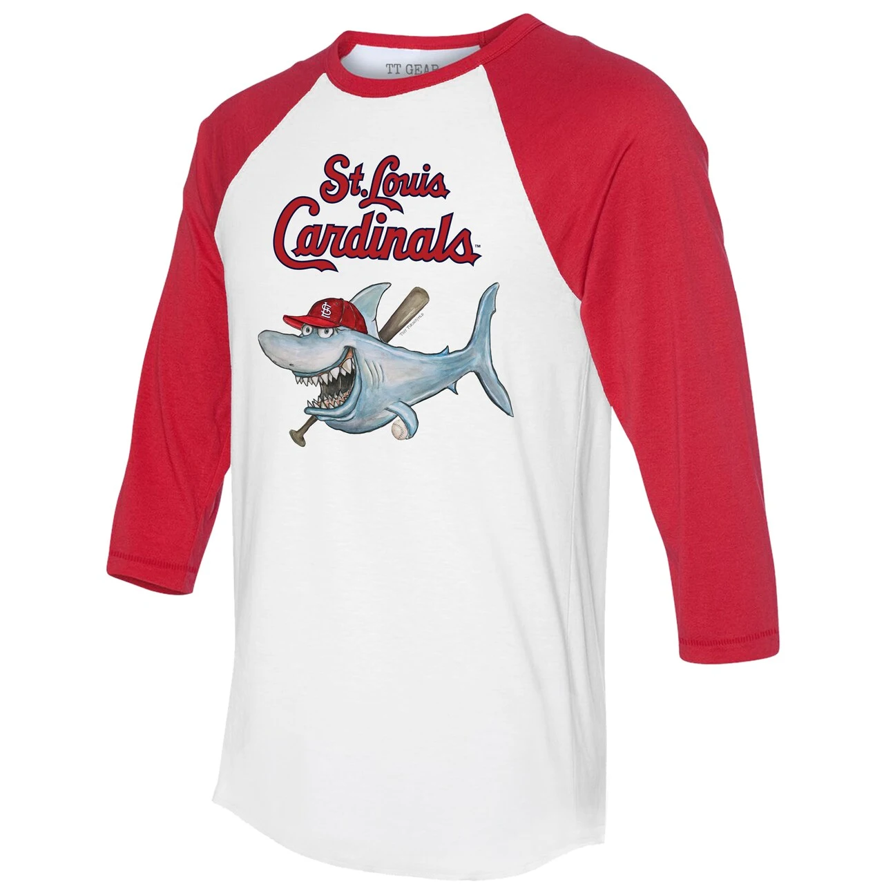Women's St. Louis Cardinals Tiny Turnip White/Red Shark 3/4-Sleeve Raglan T-Shirt 4 Women's St. Louis Cardinals Tiny Turnip White/Red Shark 3/4-Sleeve Raglan T-Shirt - Image 2
